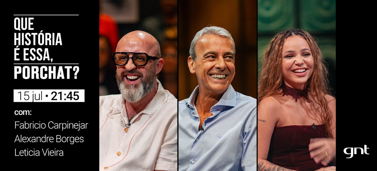 FabioPorchat's tweet image. Minha gente, mais um início de semana com muita história boa no Que História É Essa Porchat! Hoje vamos dar boas risadas com essa galera boa: Fabrício Carpinejar, Alexandre Borges e Letícia Vieira! Não perca, é 21h45 na GNT, tá bom demais.