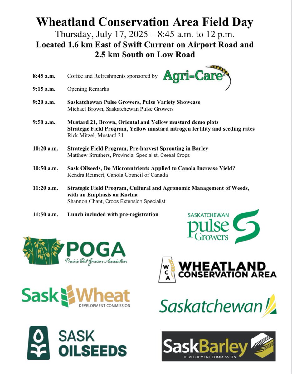 Wheatland Conservation Area (@wheatlandsask) on Twitter photo Thank you very much to our field tour sponsors! There's still a few spots open to pre-register online!
<a href="/SaskBarley/">SaskBarley</a>
<a href="/SaskPulse/">Saskatchewan Pulse Growers</a>
<a href="/SaskWheat/">Sask Wheat</a>
<a href="/SKAgriculture/">Sask Agriculture</a>
#PrairieOatGrowersAssociation
#saskoilseeds
#Agricare Thank you very much to our field tour sponsors! There's still a few spots open to pre-register online!
<a href="/SaskBarley/">SaskBarley</a>
<a href="/SaskPulse/">Saskatchewan Pulse Growers</a>
<a href="/SaskWheat/">Sask Wheat</a>
<a href="/SKAgriculture/">Sask Agriculture</a>
#PrairieOatGrowersAssociation
#saskoilseeds
#Agricare