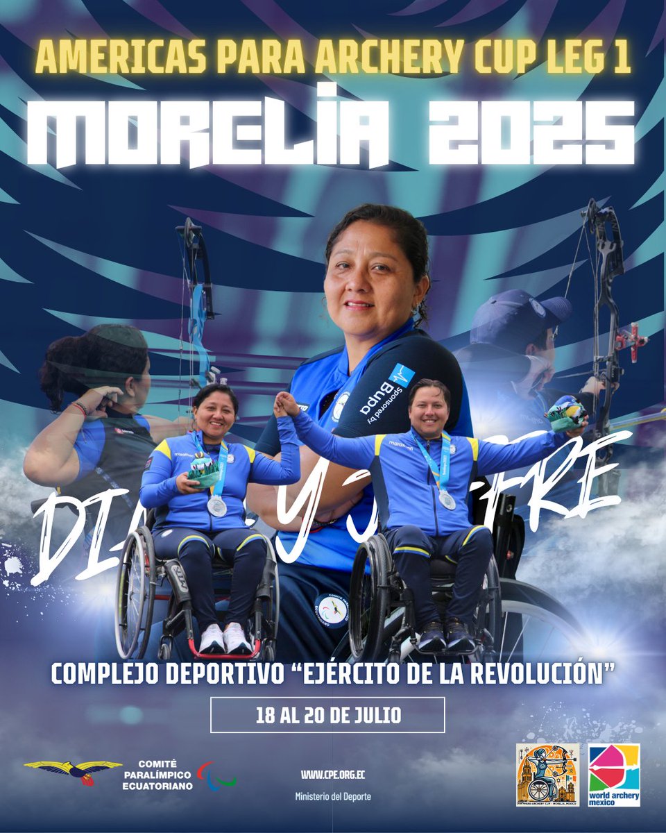 Del 18 al 20 de julio se realizará el "Americas Para Archery Cup 2025" desde la ciudad de Morelia 🇲🇽 en el cual 2 de nuestros para-arqueros, Diana Gonzabay y Joffre Villavicencio, formarán parte de esta cita deportiva en la modalidad individual y arco compuesto por parejas mixto.
