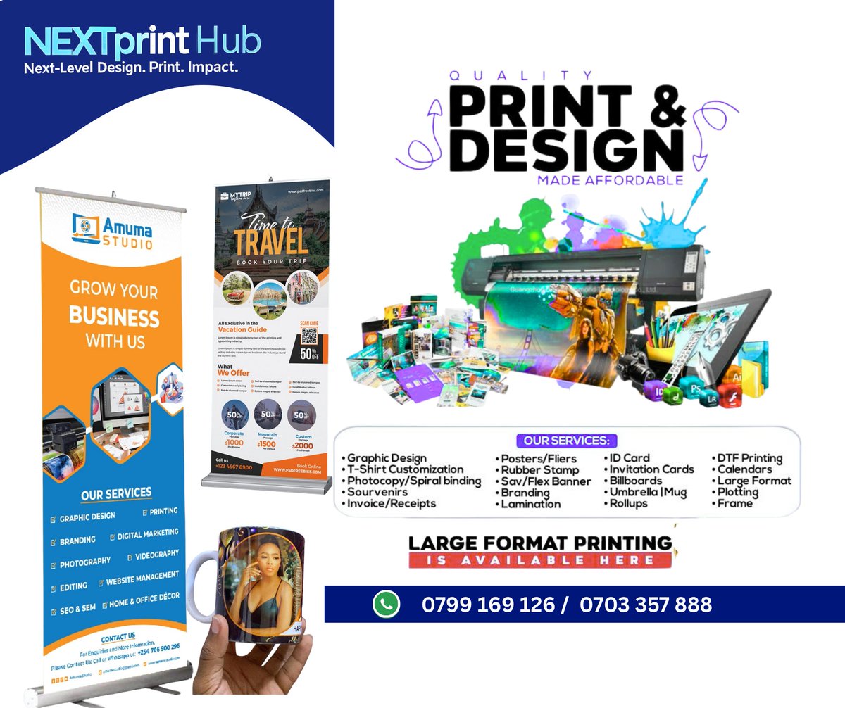 NEXTprintHub's tweet photo. Quality Print &amp; Design Services in Nairobi!
We print &amp; design everything:
✔️ Business Cards
✔️ Posters/Flyers
✔️ Photo Mounts
✔️ Banners &amp; More
📍 Terry House, Mfangano Street
📞 0799169126 / 0703357888
#NextPrintHub #PrintWithUs #NairobiDesigns #CreativePrints https://t.co/dYxCc01ZNv