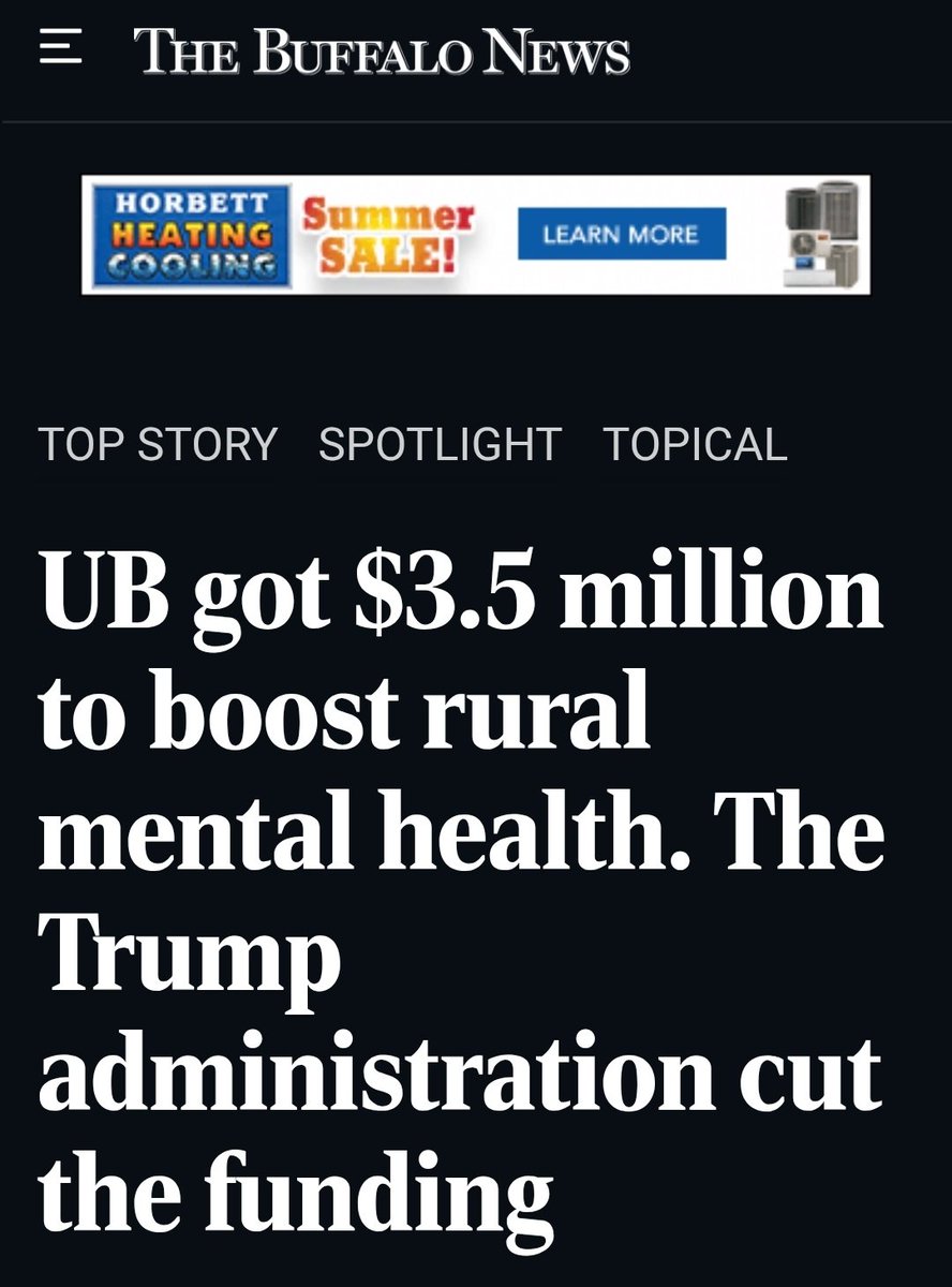markpoloncarz's tweet image. In May, the Trump Administration issued a report noting a growing mental health crisis among youth. So what did they do? Eliminate a 5 year grant to @UBuffalo to train and place mental health counselors in rural school districts.
It's another example of the hypocrisy of them.
