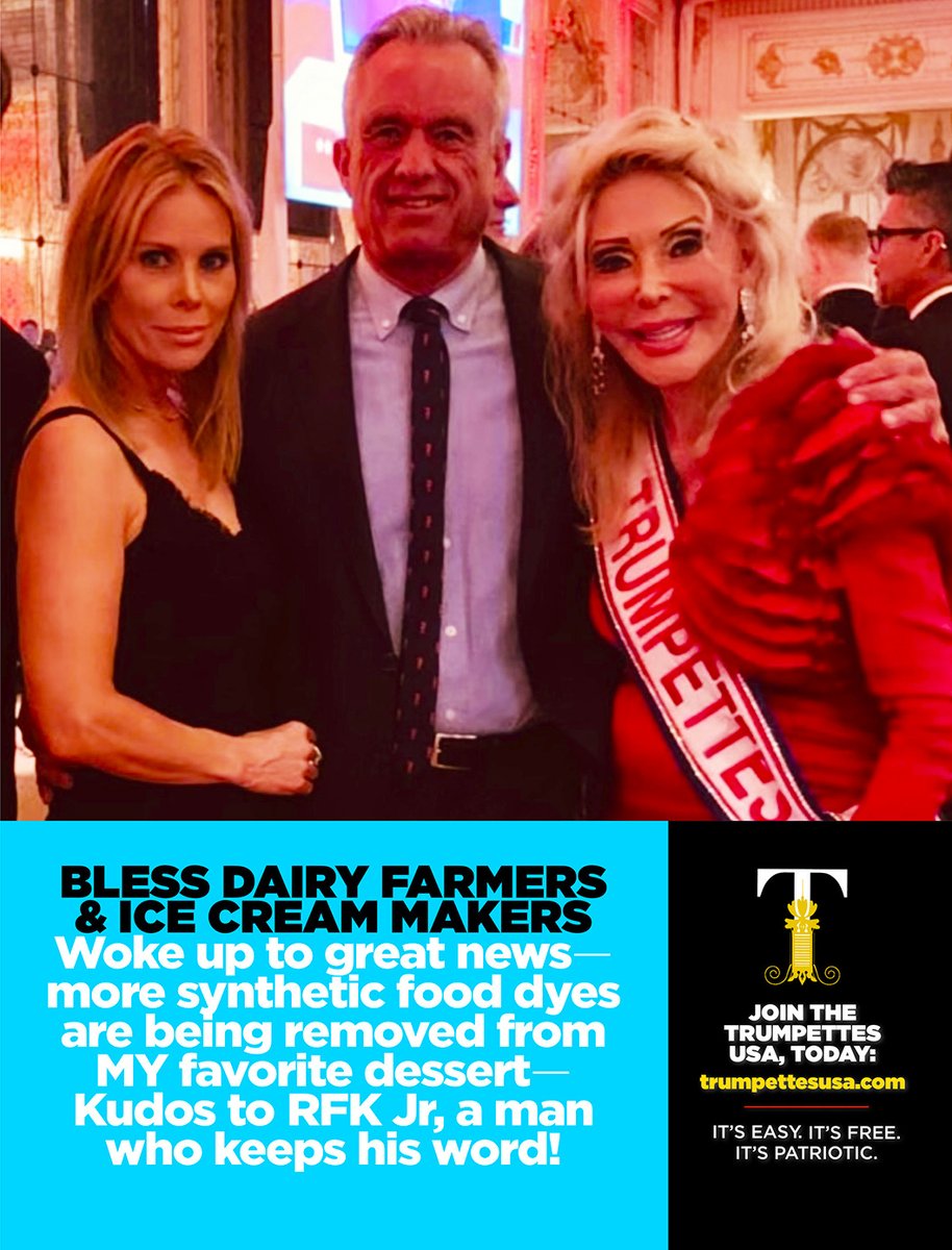 TTrumpette's tweet image. Health & Human Services Secretary, RFK Jr, is keeping his promises…can we get a round of applause for him, please?!?!?
Now, we just need to know if the rest of the food we’re eating is real or genetically engineered.
Join Trumpettes USA today: trumpettesusa.com
Follow,…