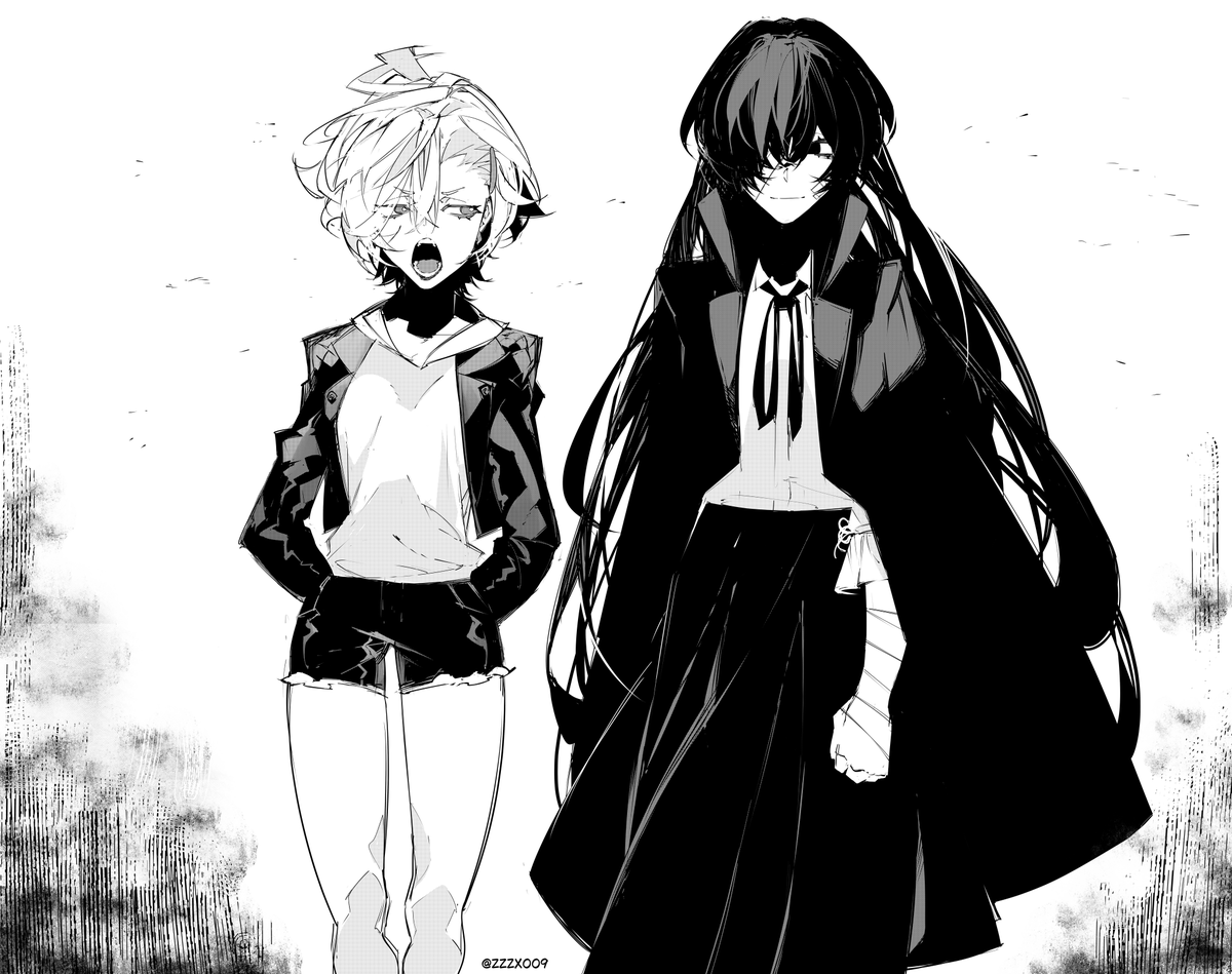 Zzzx009's tweet image. Crushing on someone who looks like they want to strangle you? Highly recommend.
#BSD #文スト #双黒 #太中 #soukoku #femskk