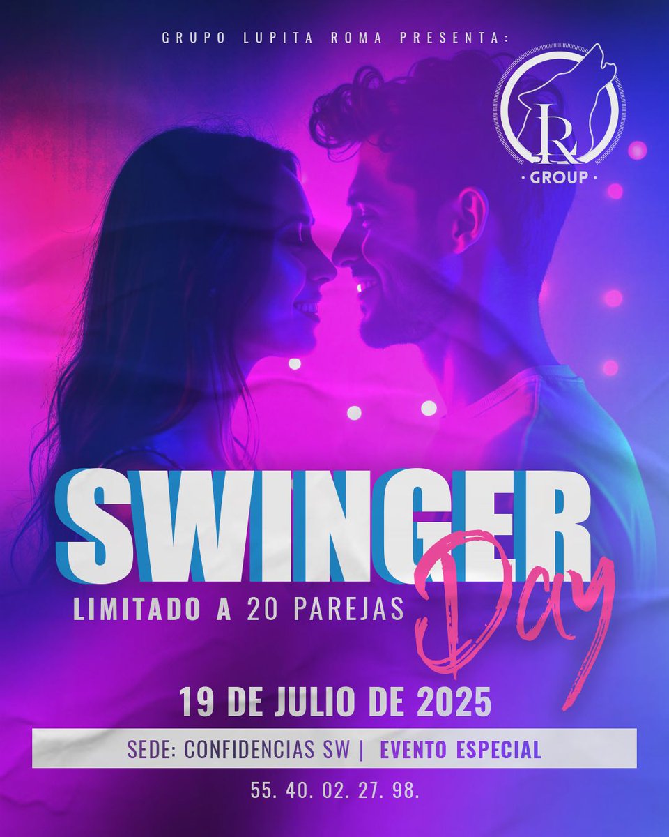 🥳 ¡Julio trae calor, deseo… y el esperado Swinger Day! 
Una noche para soltar las fantasías, disfrutar con libertad y conectar como nunca.  
🤩 Prepárate para vivir momentos intensos, atrevidos y llenos de diversión.  
 Este sábado, la cita es con tus ganas y tu mejor actitud.