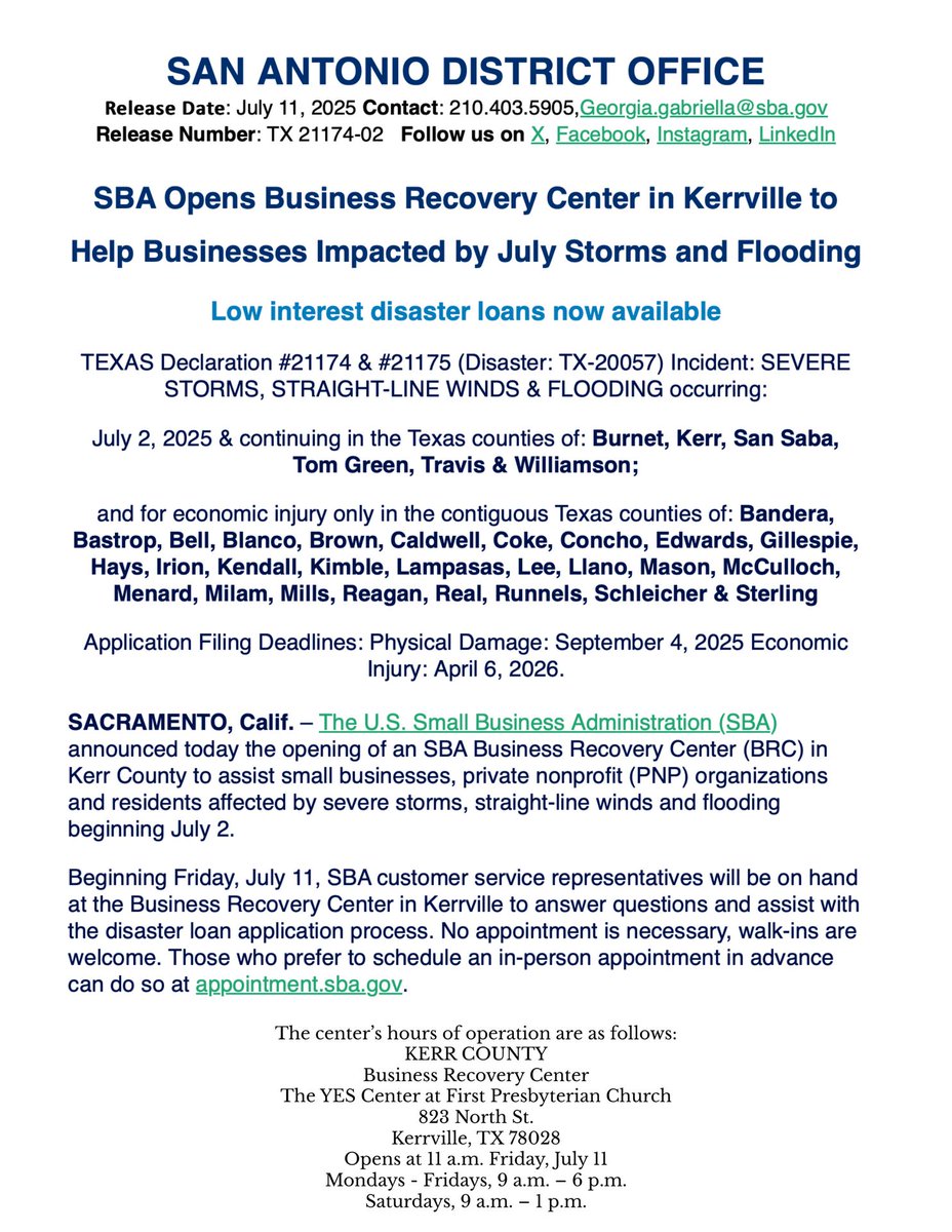 The US Small Business Administration is offering low-interest disaster loans to help rebuild, repair, and replace property damaged by the recent floods. Small businesses, private nonprofit organizations, and residents affected by the storms are encouraged to submit applications.