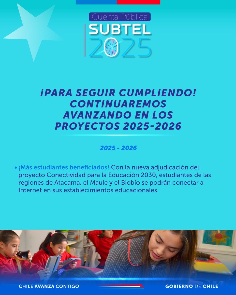 subtel_chile's tweet image. ¡Queda un día para la #CuentaPúblicaMTT! Y en Subtel seguiremos avanzando en nuestros próximos proyectos para seguir cumpliendo con las chilenas y los chilenos.