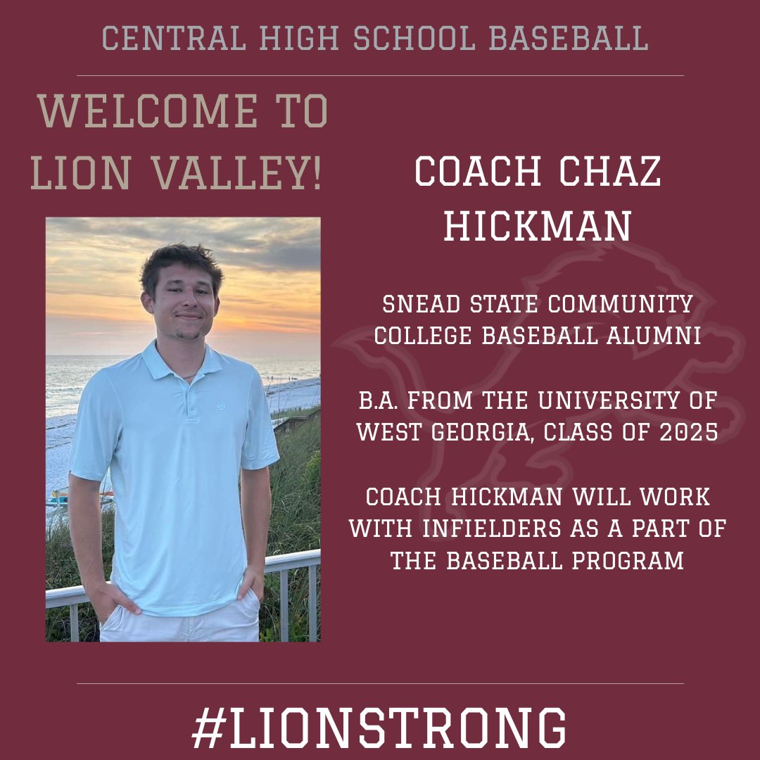 CHSLionsBsball's tweet image. We are excited to welcome Coach Ivester, Coach Barker and Coach Hickman to Central High School Baseball for the 25-26 school year. Go Lions!