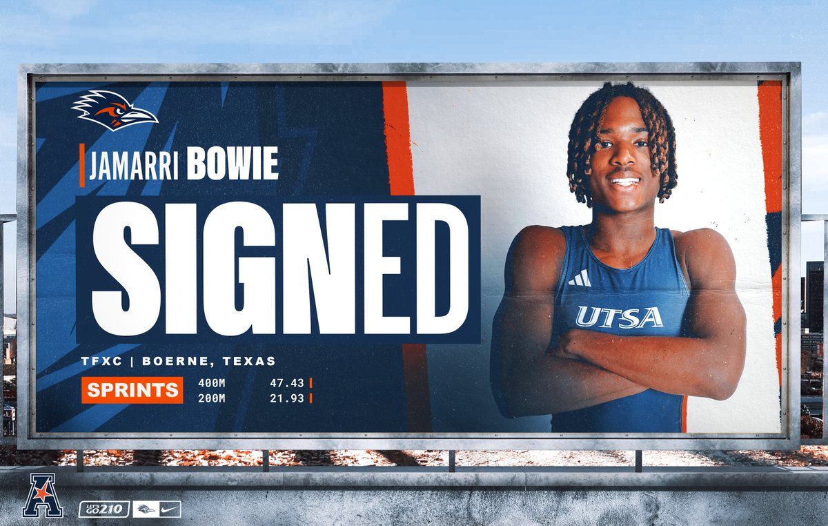 UTSATrackXC's tweet image. The Roadrunners are welcoming another local talent to the 2025-26 squad with Boerne's Jamarri Bowie headed to UTSA!
📰 utsa.pro/46dtaEC
#BirdsUp🤙 | #LetsGo210
