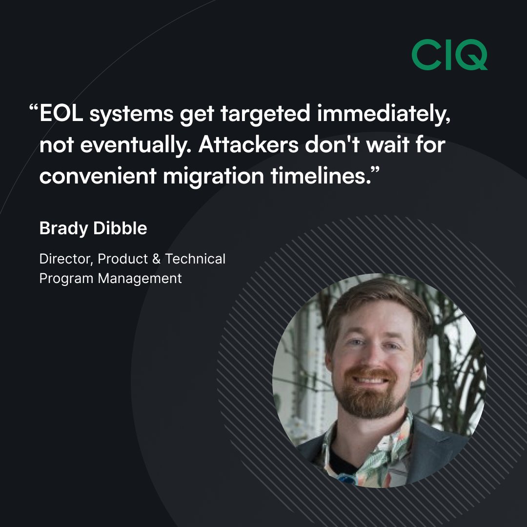 CtrlIQ's tweet image. CentOS 7 systems face real risk post-EOL—attackers don’t wait. CIQ Bridge helps defend against emerging threats.
Read our analysis of the WHY NOW, HOW BIG, & WHY SHOULD I WORRY of post-EOL vulnerability exposure bit.ly/44zeApT
#CentOS #CyberSecurity #EOL…