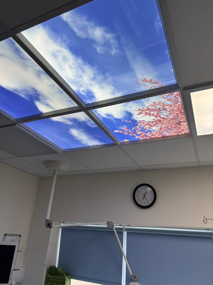 Loving the new sky panels. Enhance the patient experience. All thanks to urology charitable funds and one nurse  who donated the money she raised for completing a half marathon. Amazing .