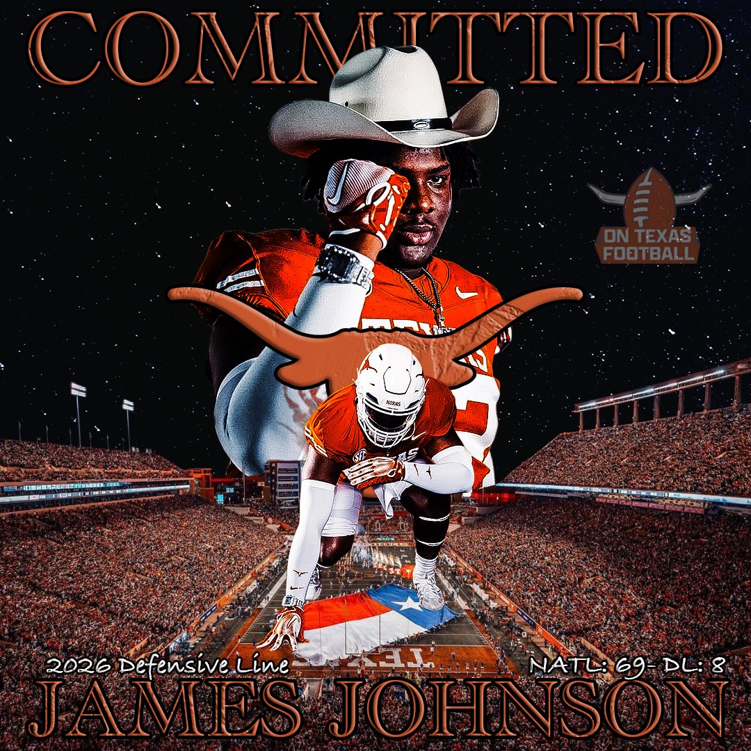 ontexasfootball's tweet photo. WELCOME TO TEXAS!!!!!

Texas lands a HUGE commitment from blue chip DL James Johnson, who flips to Texas from Georgia 🤘 https://t.co/dSq3I0IuQQ