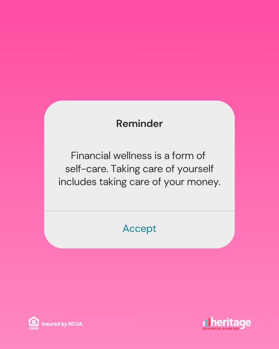 A gentle Tuesday reminder that taking care of yourself also includes taking care of your money. Start thinking of your journey towards financial wellness as self-care 🩷 #Heritage #Financial #Wellness