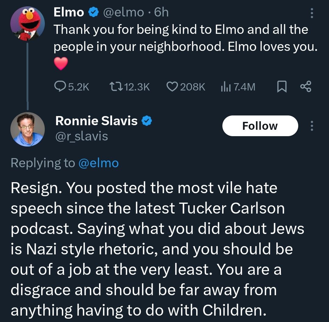 the coolest part about the elmo hacked posts is that the most insane people online are treating elmo like he’s a real guy