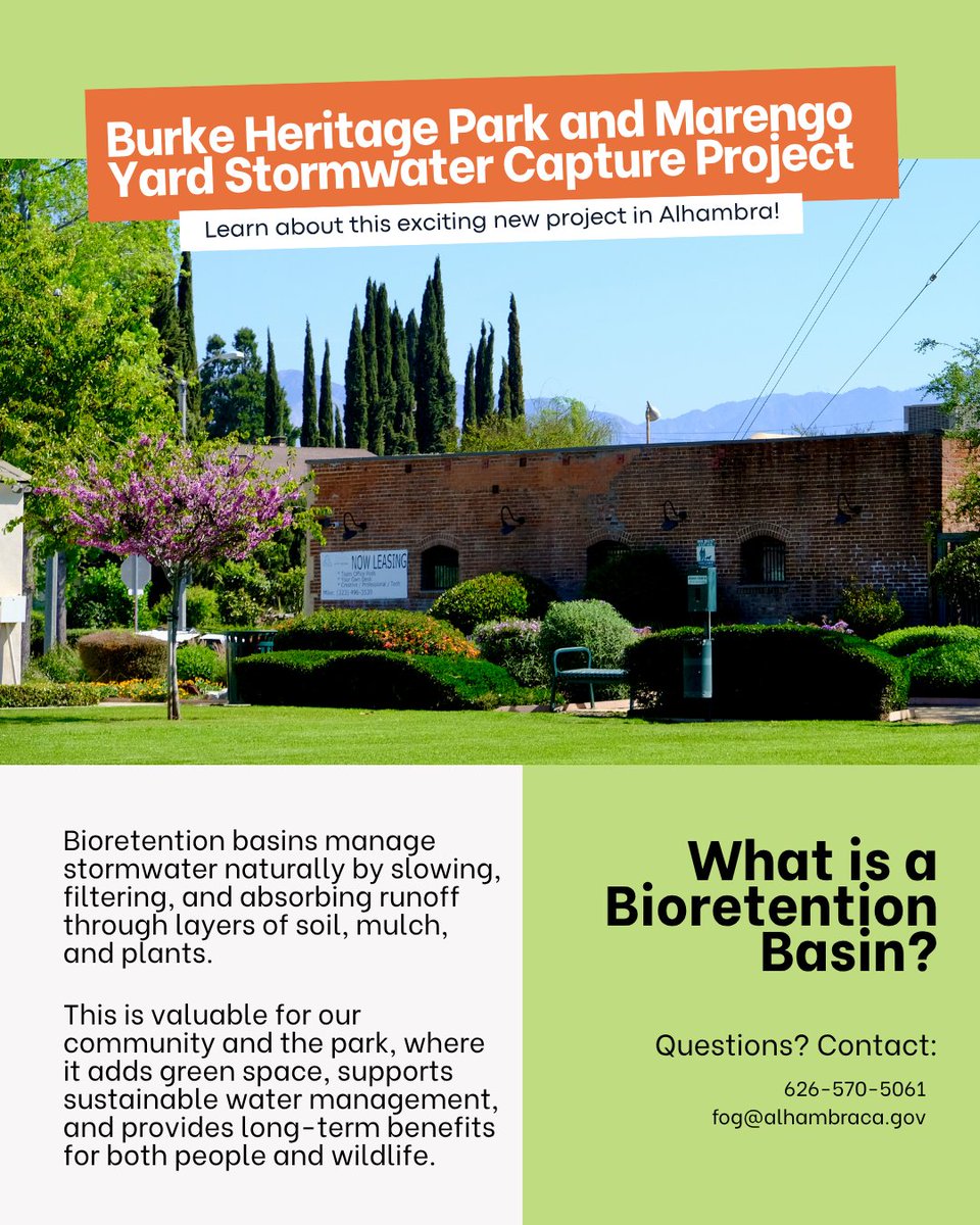 ActiveSGV's tweet image. A new bioretention basin is helping transform Burke Heritage Park into a greener, more climate-resilient space! The basin will help manage stormwater and support native landscaping, all while enhancing this neighborhood park. Learn more about this project: bit.ly/43c2jah