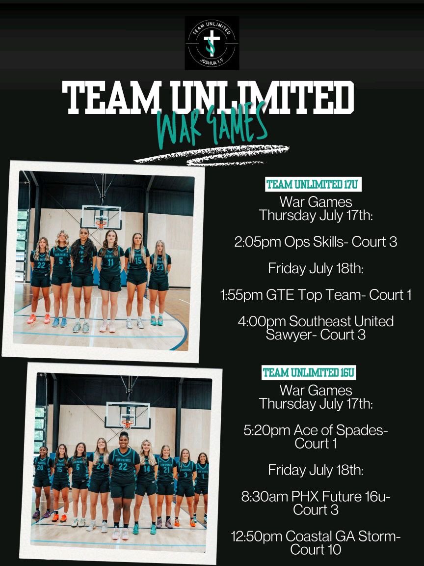 Macy Basford (@macybasford) on Twitter photo Come check out Team Unlimited 17U at War Games in Georgia this week!
<a href="/CoachTealDavis/">CoachTealDavis</a>
<a href="/TeamUnlimited16/">Team Unlimited</a>
<a href="/CoachRickReeves/">Rick Reeves</a>
<a href="/MilliganWBB/">Milligan Women’s Basketball</a>
<a href="/WaltersStateWB/">Walters State Women’s Basketball</a>
<a href="/CoachBollant/">CoachBollant</a> Come check out Team Unlimited 17U at War Games in Georgia this week!
<a href="/CoachTealDavis/">CoachTealDavis</a>
<a href="/TeamUnlimited16/">Team Unlimited</a>
<a href="/CoachRickReeves/">Rick Reeves</a>
<a href="/MilliganWBB/">Milligan Women’s Basketball</a>
<a href="/WaltersStateWB/">Walters State Women’s Basketball</a>
<a href="/CoachBollant/">CoachBollant</a>