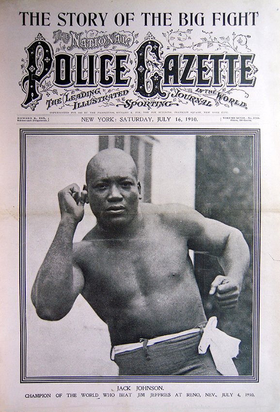 #OTD in <a href="/PoliceGazette/">Police Gazette</a> 1910: Heavyweight champ Jack Johnson cements his claim on the lineal championship by defeating former champ James Jeffries, who had retired undefeated in 1905.