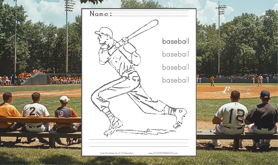 Baseball Coloring and Writing Worksheet - Free to print (PDF file). #NYYankees #NYMets #DetroitTigers #mudhens #cyclones #MLB #coloringpage #handwritingpractice studenthandouts.com/fun/coloring-s…