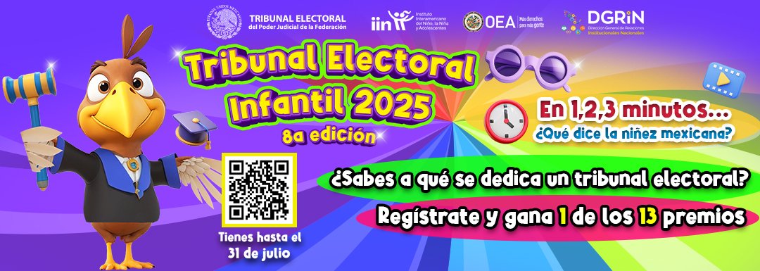 ¡Participa en el Tribunal Electoral Infantil 2025! 
Si tienes entre 9 y 12 años, el <a href="/TEPJF_informa/">TEPJF</a> y el <a href="/IINOEA/">IIN-OEA</a> te invitan a registrarte. 
⚖️Podrás ser magistrada o magistrado electoral infantil por un día. 
te.gob.mx/TribunalElecto…