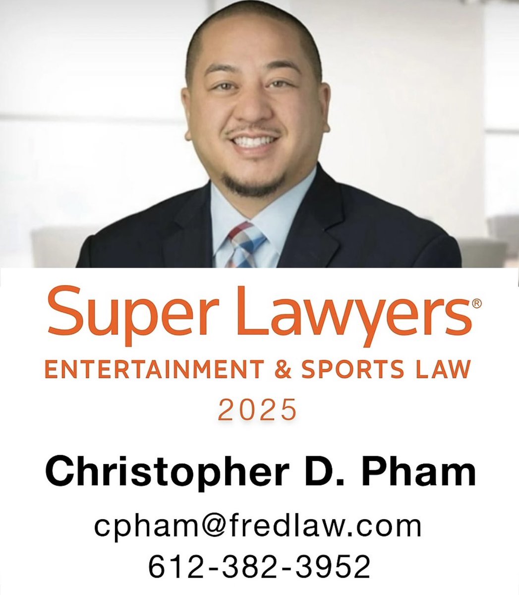 MrPham82's tweet photo. From Rising Star to 2X Super Lawyer 🏆
Named a 2025 Minnesota Super Lawyer in Entertainment &amp; Sports Law—only 5% of attorneys make the list.

Grateful for every client, case, and connection. Let’s keep pushing the culture forward. ⚖️🔥

#SuperLawyer #SportsLaw #EntertainmentLaw https://t.co/a7yIZ067L7