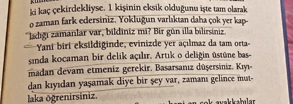 “Yani biri eksildiğinde, evinizde yer açılmaz da tam ortasında kocaman bir delik açılır.Artık o deliğin üstüne basmadan devam etmeniz gerekir.Basarsanız düşersiniz.”