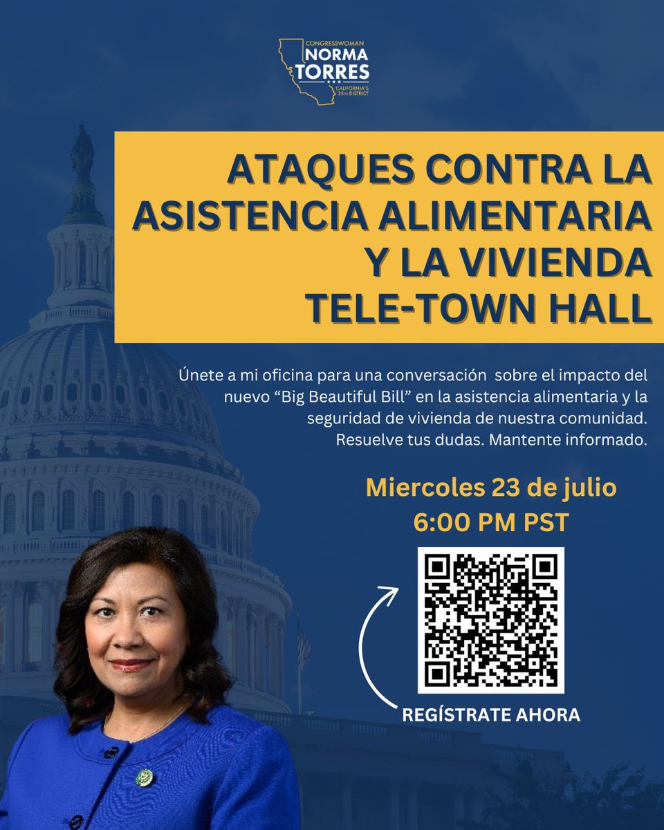 NormaJTorres's tweet image. 📞🏠🍎 Let’s Talk Food & Housing Security
We’re calling for a Telephone Townhall on how the “Big Beautiful Bill” affects SNAP benefits and affordable housing in our communities.
Families deserve answers. Communities deserve support. No one should be left behind.