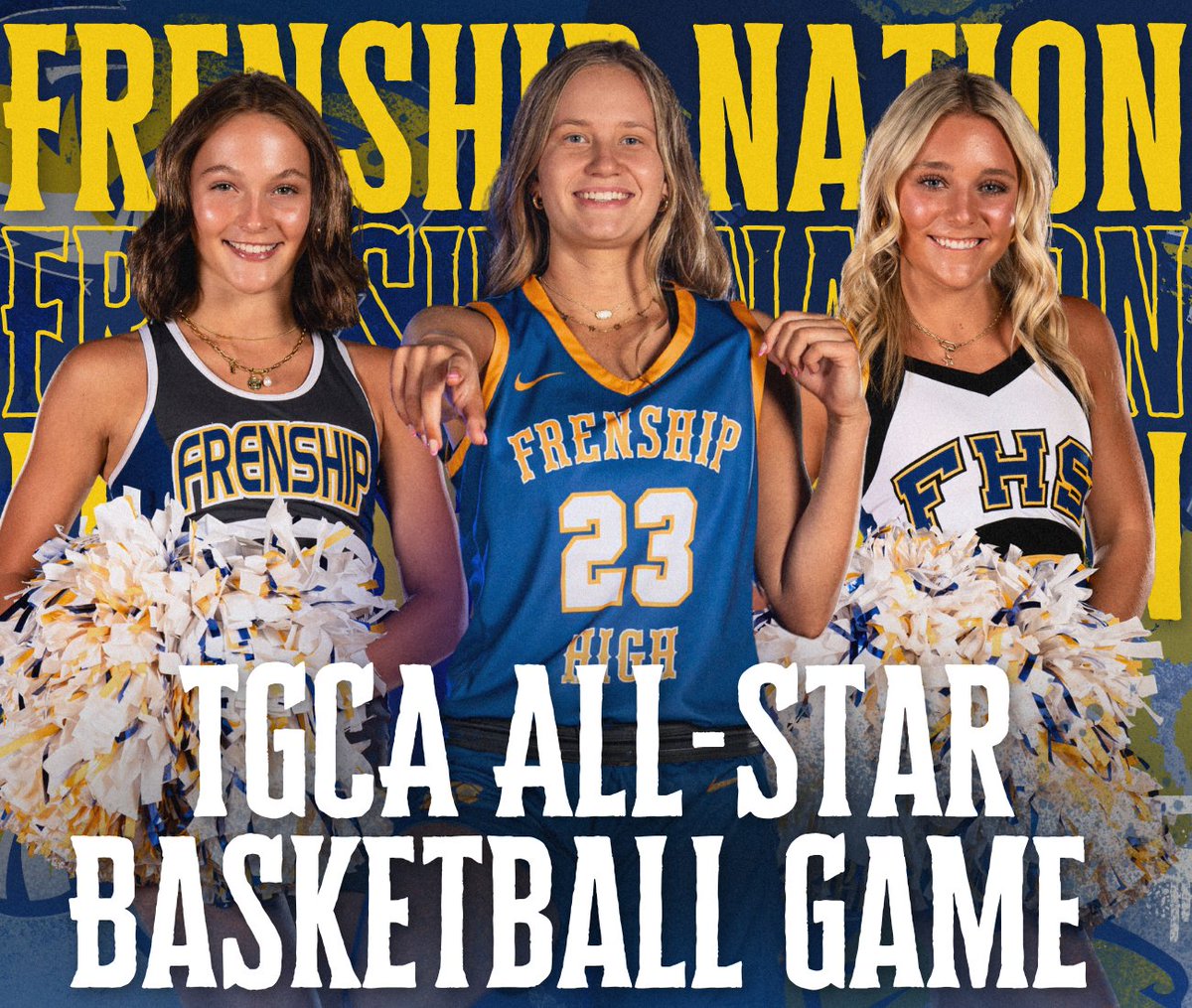 Frenship is shining at the TGCA All-Star Game in Arlington today! 📣🏀
Cheerleaders Emy Parrott &amp; Brinkley Coker, and basketball star Addisyn Bollinger were selected among the best in Texas to represent Frenship. Congratulations, Tigers!