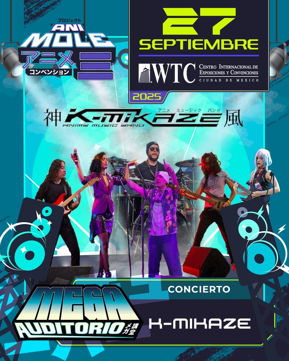 lamolemx's tweet image. 🎸🎤 Con 17 años de trayectoria, K-MIKAZE Anime Music Band interpreta temas de anime, pop y rock japonés. Reconocida por la Cámara de Diputados del Congreso de la Unión, la banda estará presente en #AniMole3.🤘¡Prepárate para vibrar con Steffie, Eli, Adrián, Paco, Luis y Joel!