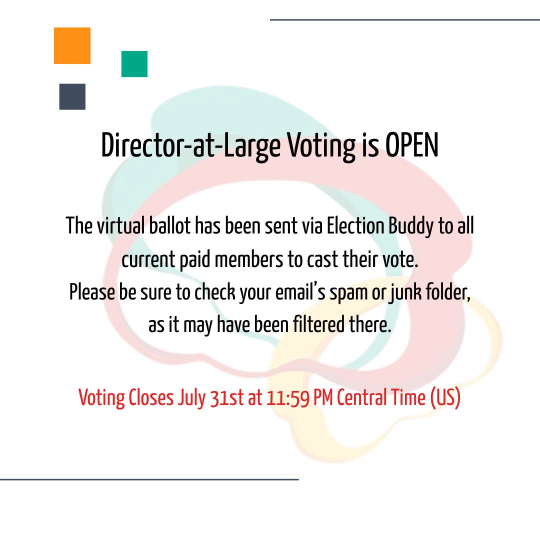 FluxSociety's tweet image. 🚨 Flux Director-at-Large Voting is NOW OPEN! 🚨
Make your voice heard! Voting is open through July 31st and is open to all current, paid members.
🔗 Follow the link below to cast your vote and learn more about the candidates:
buff.ly/eNTWYAV