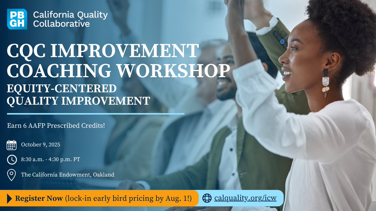 Don't miss  this in-person workshop October 9th in Oakland. This interactive training  will equip you with the tools, strategies, and confidence to spark real  quality improvement in your practice.
calquality.org/event/cqc-10-9…