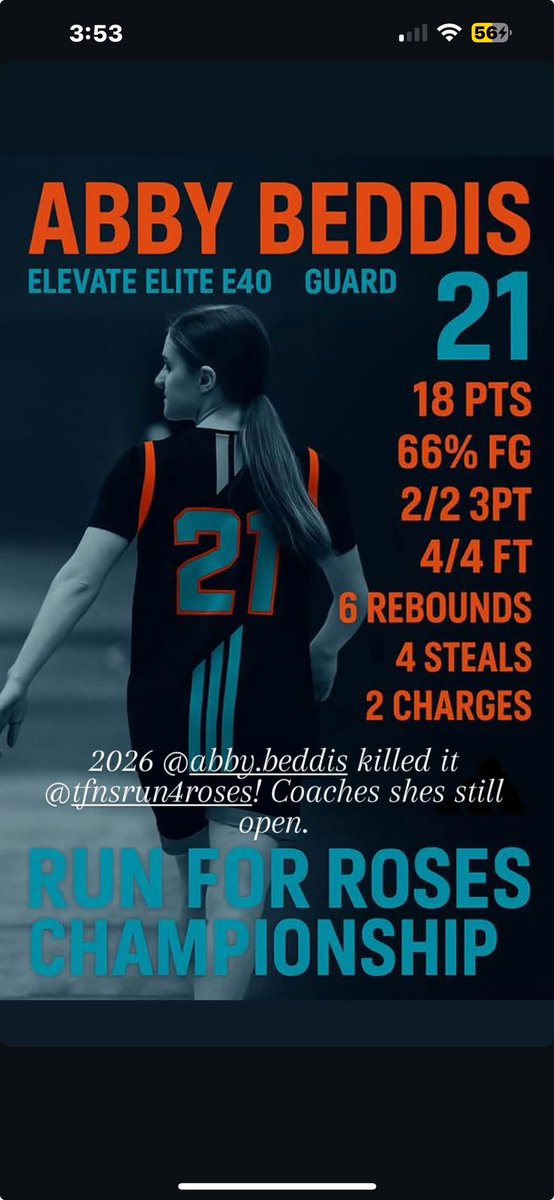 Abby Beddis (@abby_beddis) on Twitter photo Thanks <a href="/Bruno_Corras/">Bruno Corras</a> ! Great game with my <a href="/Elevate_Elite/">Elevate Elite</a> teammates at Run4Roses! Excited to get back at it in a few days with the team! <a href="/PSfamCoachLex/">Coach Lex</a> <a href="/TFNsRun4Roses/">TFN's Run 4 Roses</a> Thanks <a href="/Bruno_Corras/">Bruno Corras</a> ! Great game with my <a href="/Elevate_Elite/">Elevate Elite</a> teammates at Run4Roses! Excited to get back at it in a few days with the team! <a href="/PSfamCoachLex/">Coach Lex</a> <a href="/TFNsRun4Roses/">TFN's Run 4 Roses</a>