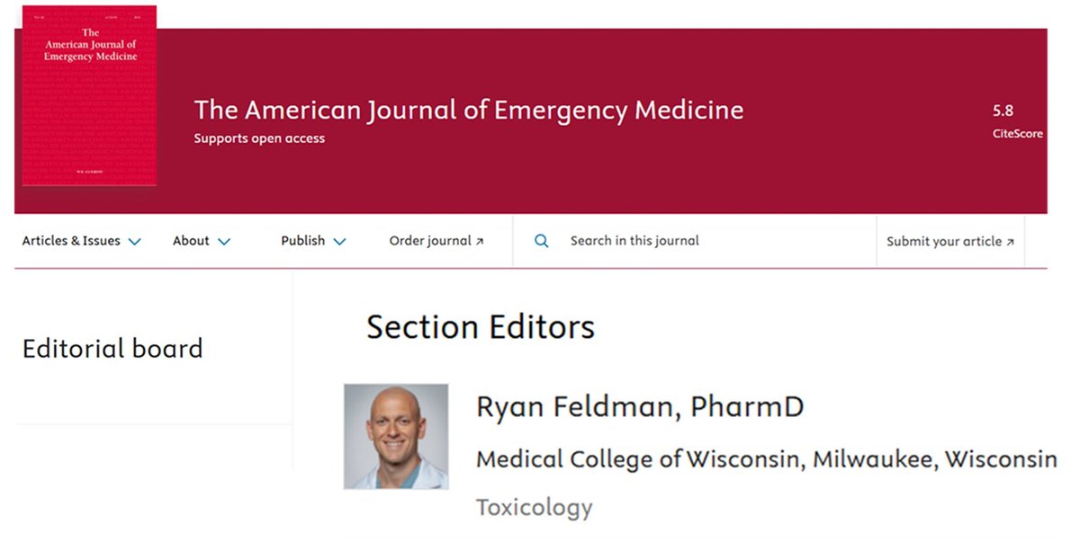 EMPoisonPharmD's tweet image. Excited to share that I’m joining The American Journal of Emergency Medicine as the Toxicology Section Editor!
AJEM has published some of my favorite tox work, I’m excited to help others do the same—and help shape the future of tox literature!
Have a tox article? Send it in!