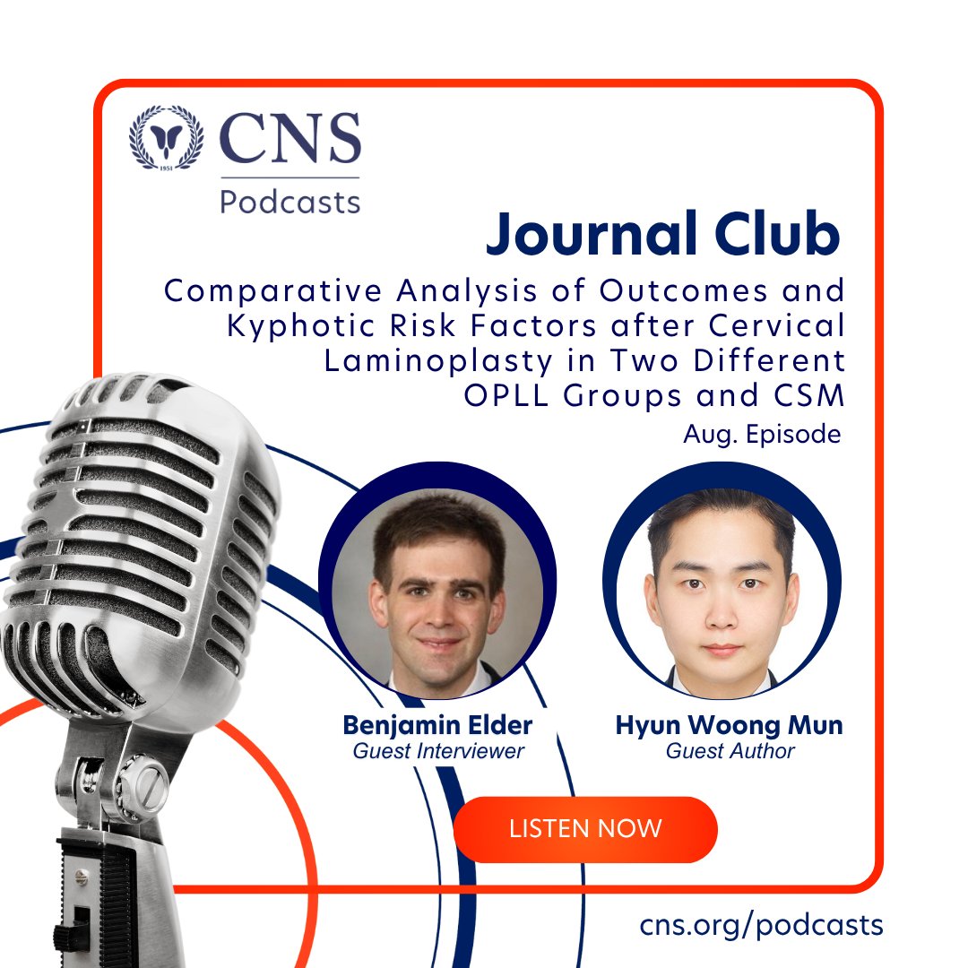 CNS_Update's tweet image. The August Journal Club Podcast is out now! Tune in to hear from author Hyun Woong Mun as he discusses his Journal article with Benjamin Elder—wherever you get your podcasts! bit.ly/4nQ0vMh
#CNSPodcast #JournalClub #neurosurgery