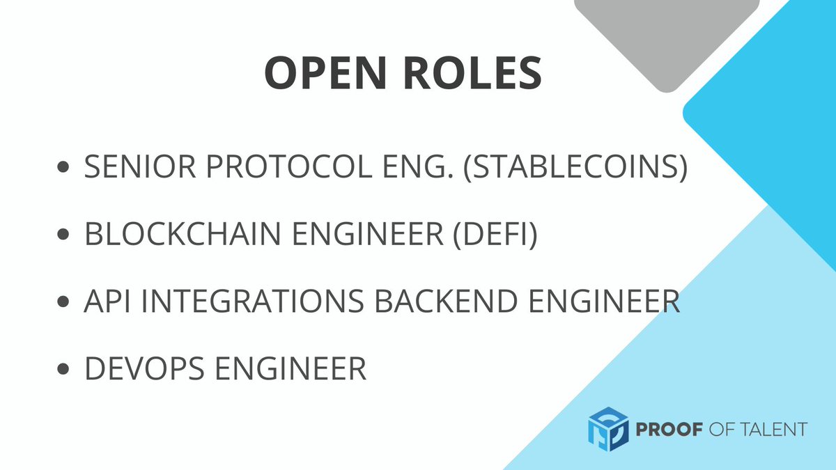 Current Open Roles!

1. Senior Protocol Engineer

Leading stablecoin platform with over $500M TVL
Strong proficiency in smart contract development 
Location: CST or EST time zones preferred

2. Blockchain Engineer

Wrapped asset protocol designed to enable any token to trade on