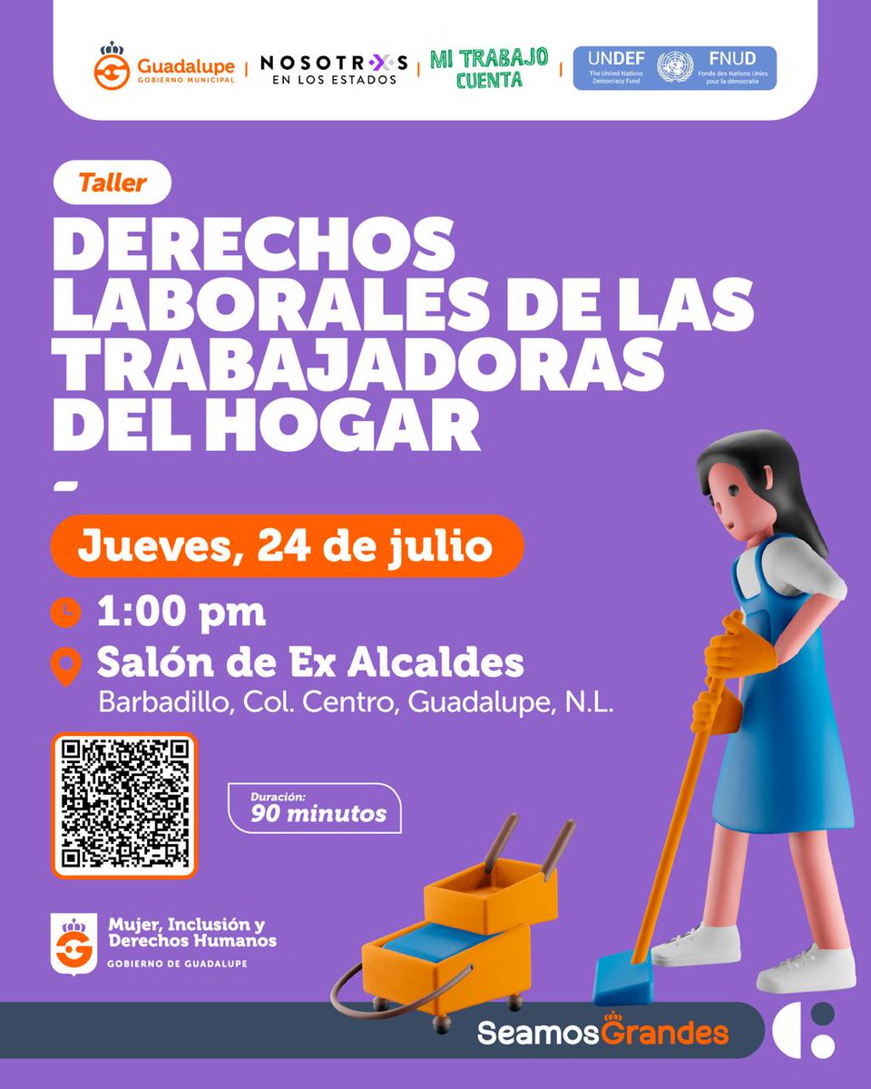 NosotrxsMX's tweet image. 💚 TALLER EN GUADALUPE, NUEVO LEON
Te invitamos a informarte sobre los Derechos Laborales de las Trabajadoras del Hogar
🗓️ Jueves 24 de Julio
🕐 1:00pm
📌 Lugar: Salón de Ex Alcaldes
C. Hidalgo SN, Centro de Guadalupe, 67100, Guadalupe, N.L
REGISTRO 👇🏼
docs.google.com/forms/d/e/1FAI…