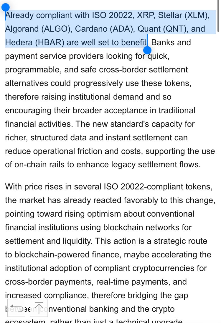 🚨This could be the GAME CHANGER for $HBAR 

Fedwire Embraces ISO 20022: A Gateway to Crypto-Infused Finance

“With price rises in several ISO 20022-compliant tokens, the market has already reacted favorably to this change, pointing toward rising optimism about conventional