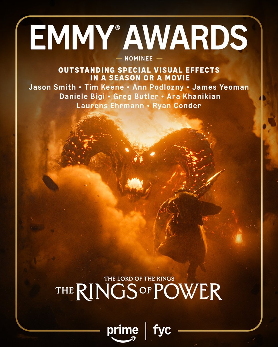 ILMVFX's tweet image. Congratulations to Jason Smith, Tim Keene, Ann Podlozny, James Yeoman, Daniele Bigi, Greg Butler, Ara Khanikian, Laurens Ehrmann, and Ryan Conder for their Emmy® nomination for Outstanding Special Visual Effects in a Season or Movie for their work on #TheRingsofPower!