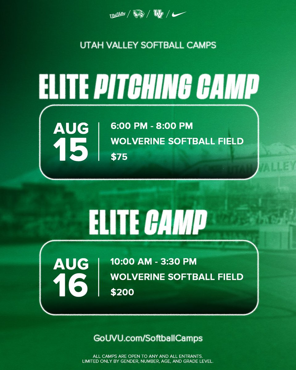 UVUSoftball's tweet image. Join us this summer for the UVU Softball Summer Elite Camps!🥎
👉Visit our Link-In-Bio or sign up at GoUVU.com/SoftballCamps
#GoUVU | #ValleyForged