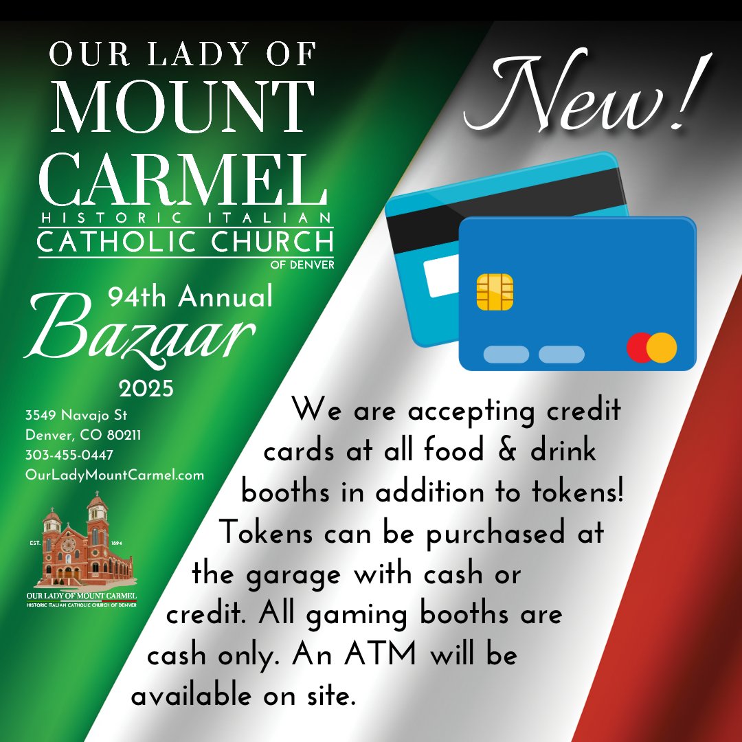 We will now be accepting credit cards AND cash at the 94th Annual Bazaar! See below for info!
