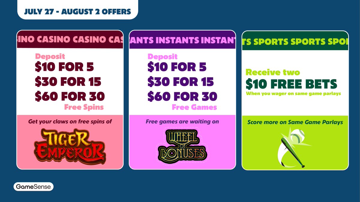 This week on Play Alberta, deposit a minimum of $10 to unlock up to 30 Free Spins on two thrilling titles: Tiger Emperor or Wheel of Bonuses. Meanwhile, sports fans can wager $25 on same game parlays &amp; score two $10 Free Bets to fuel your next play!

playalberta.ca/offers