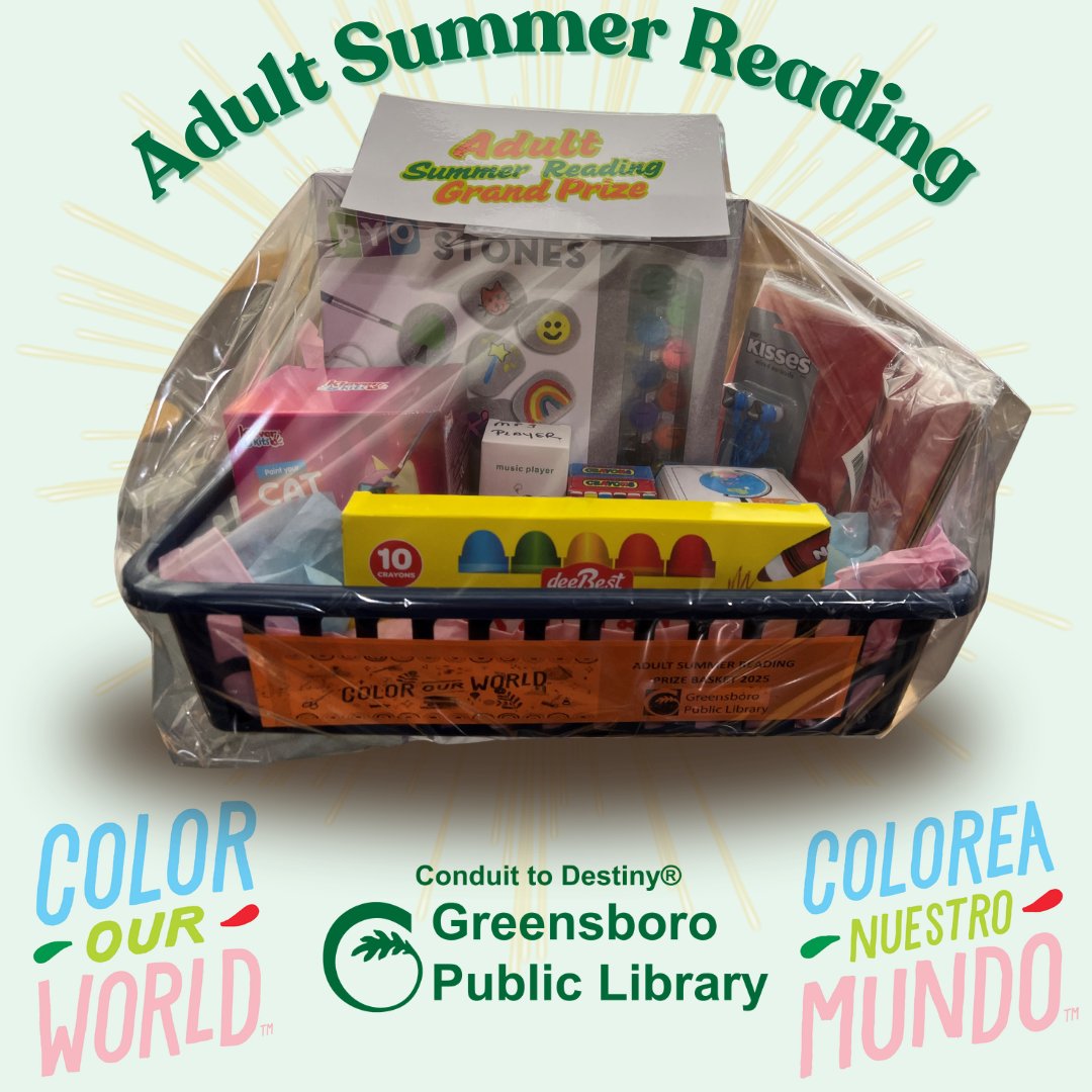 GSOLibrary's tweet image. Summer Reading fun is for adults, too! 📖☀️😎
Read three books and attend one program to enter the drawing for a grand prize basket! One will be given away at each location. All participants will receive a tote!
Sign up in person or follow this link ➡ greensboronc.beanstack.com/reader365