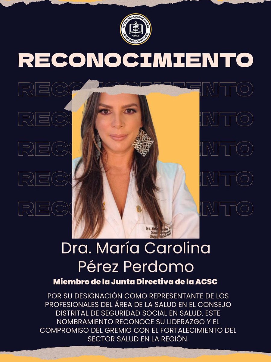 Felicitamos a la Dra. María Carolina Pérez Perdomo, miembro de nuestra Junta Directiva, por su designación como representante del THS ante el Consejo Distrital de Seguridad Social en Salud. Su liderazgo fortalece nuestro gremio y el sistema de salud. 👏