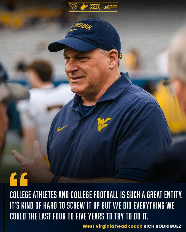 #WVU’s Rich Rodriguez says college football’s guardrails are improving but warns there’s still work ahead, and hopes coaches help shape the future.  

Read 👉 gowvu.us/b2w
