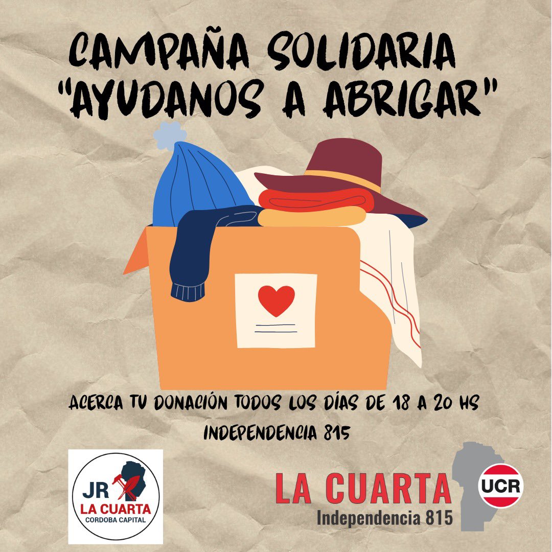 comite4__'s tweet image. ¡Ayudanos a abrigar! 🧥❄️
Tu donación de ropa de abrigo, calzado y frazadas en buen estado puede cambiar el invierno para muchas personas que lo necesitan. Acercate a Independencia 815, de lunes a viernes de 18 a 20 hs.
¡Sumate!
#AyudanosAAbrigar #Solidaridad #SeccionalCuarta