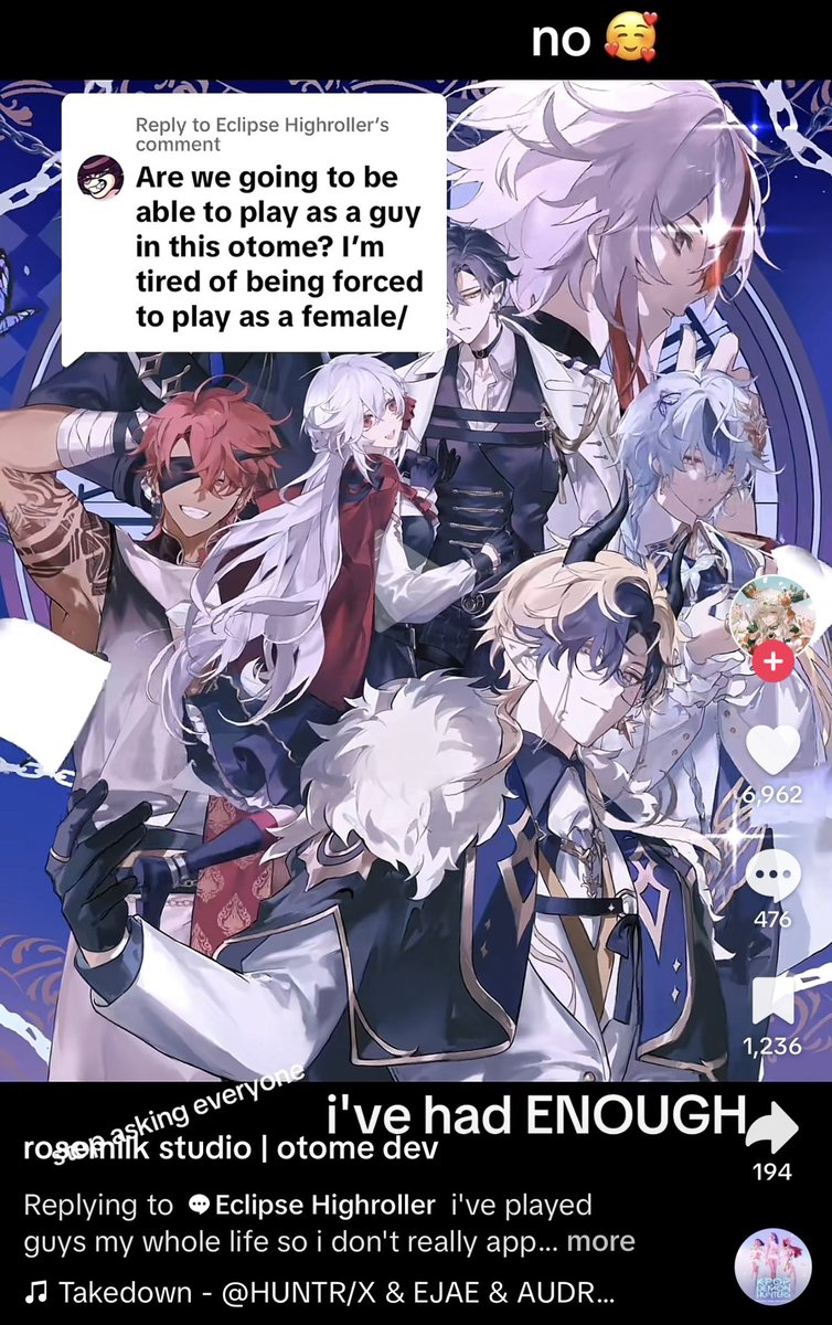 Seen this indie otome dev stand firm with their game being a female mc. 100% supporting the game when it releases👏 “forced to be a female” give me a break. What do you expect?? People getting upset in comments has been happening more frequently smh