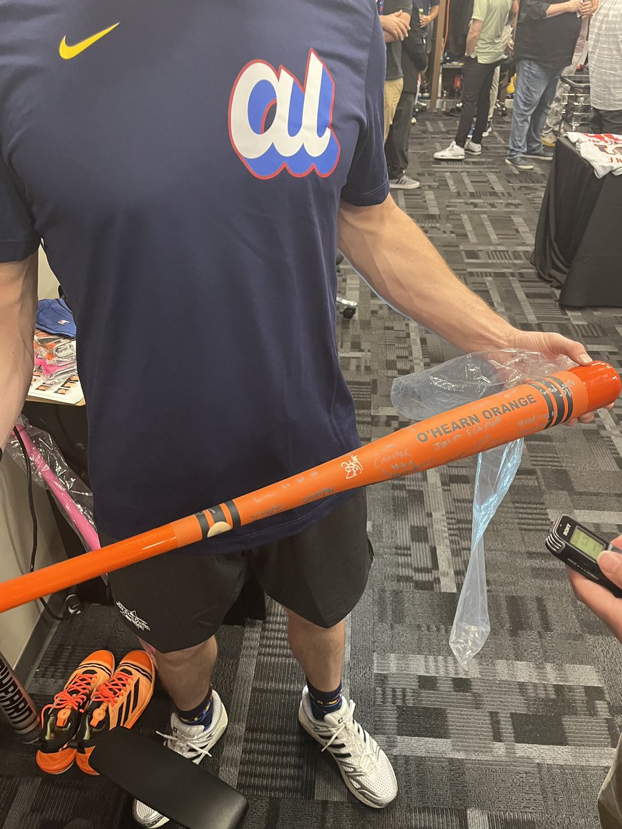 Orioles’ Ryan O’Hearn will be using this orange Victus bat in the All-Star Game tonight.

It’s signed by the Newtown Edgemont Angels, the Little League Challenger Team for players with physical and intellectual disabilities that he supports.