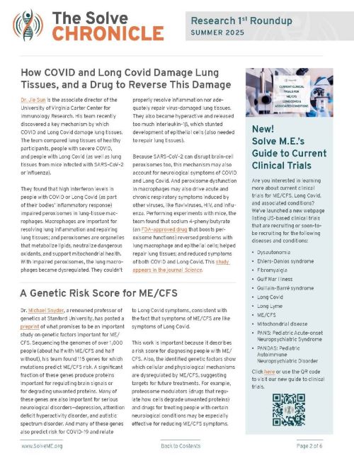 PlzSolveCFS's tweet image. The Summer 2025 edition of The Chronicle is now available! It includes summaries of significant research studies from this quarter--with topics like a genetic risk score for #MECFS, identifying biomarkers for #LongCovid, and more.
Read it here:
ow.ly/gZcW50WqfIr