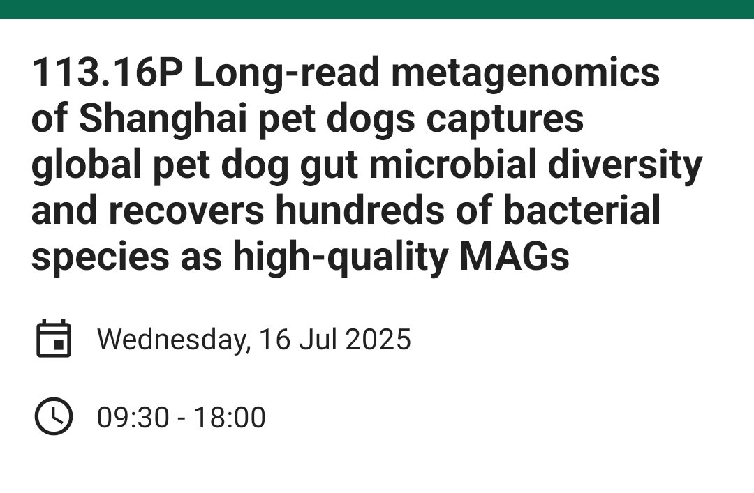 If your are at #FEMS2025 conference in Milan, and are interested on dog microbiome, long-read metagenomics or both, come tomorrow to my poster (113.16P in Area B) and let's chat!