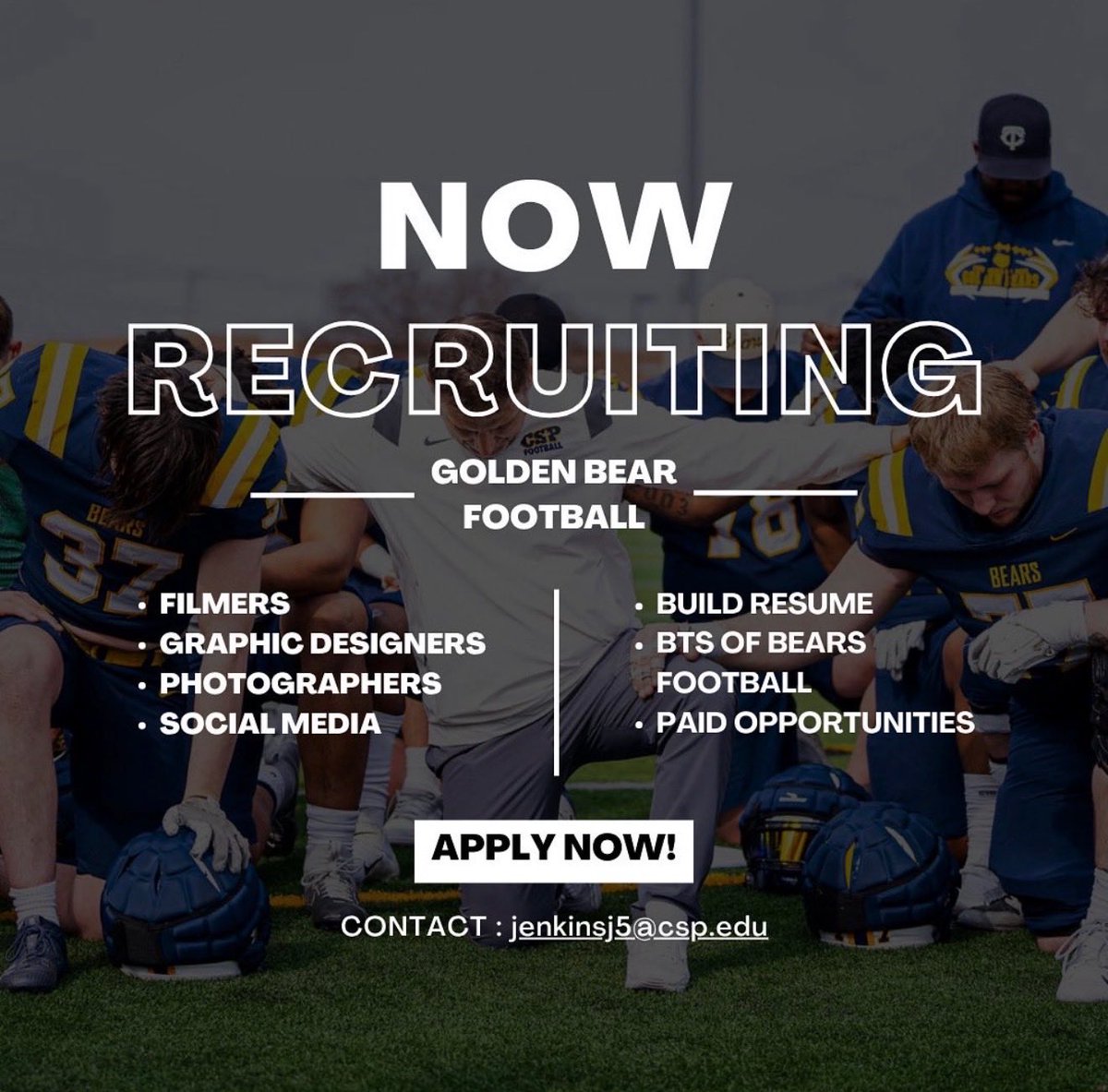 Want an opportunity in football?  You can start this summer!! Reach out to Coach Jenkins!