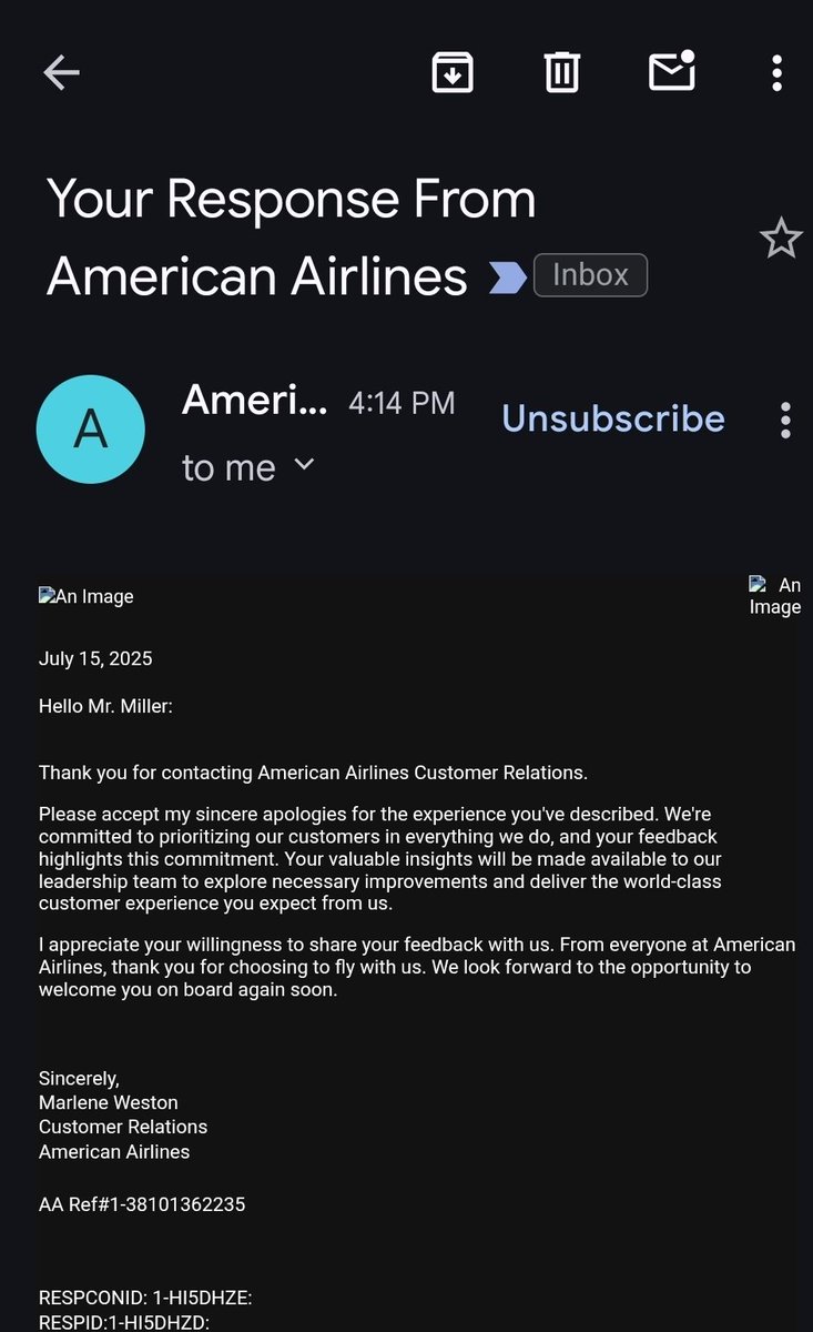 Come on <a href="/AmericanAir/">americanair</a>  do better!! 

Our email and their response!

SMH!!!