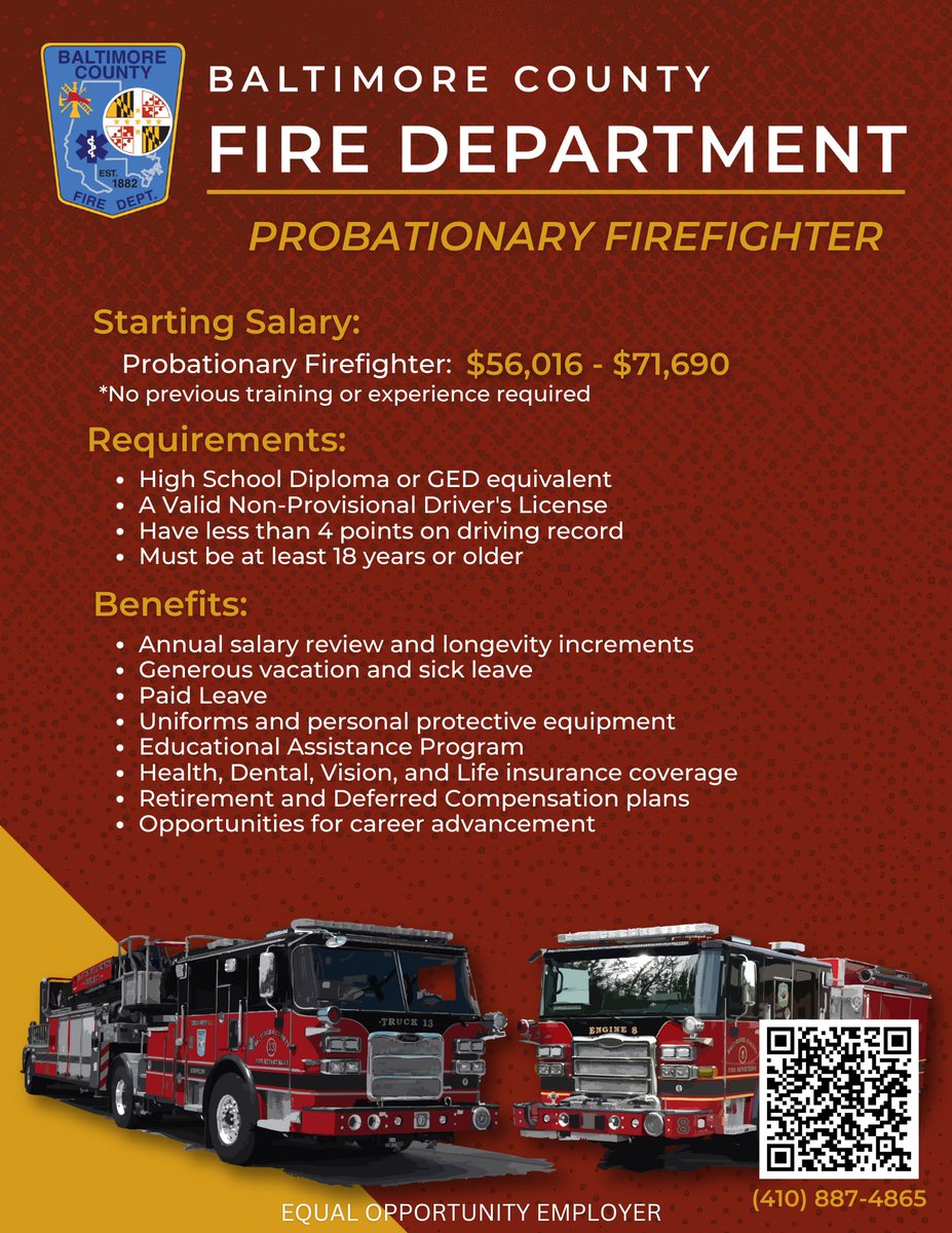 BaltCoFire's tweet image. Are you ready to step up to the challenge?
#JoinOurTeam and protect your community with #BCoFD PRIDE!
(Professionalism, Resourcefulness, Integrity, Dedication, Education)
Apply Now:
👉 ow.ly/oax550WnFNk